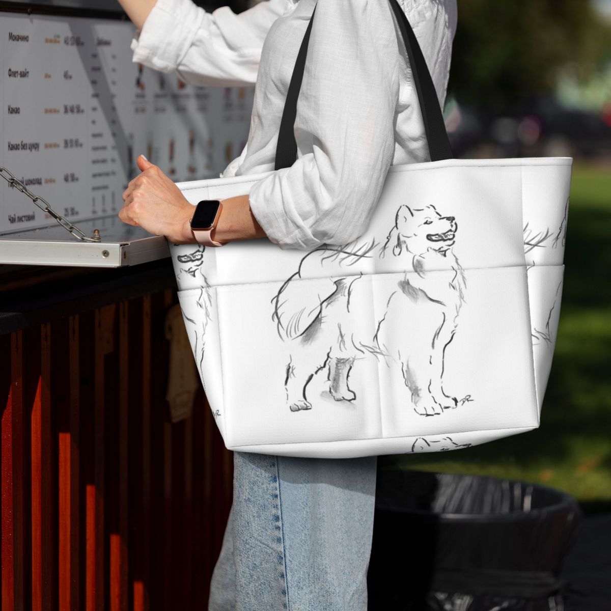 Yoga Fitness Drawing - Tas Tote Pantai Gambar Samoyed Tas