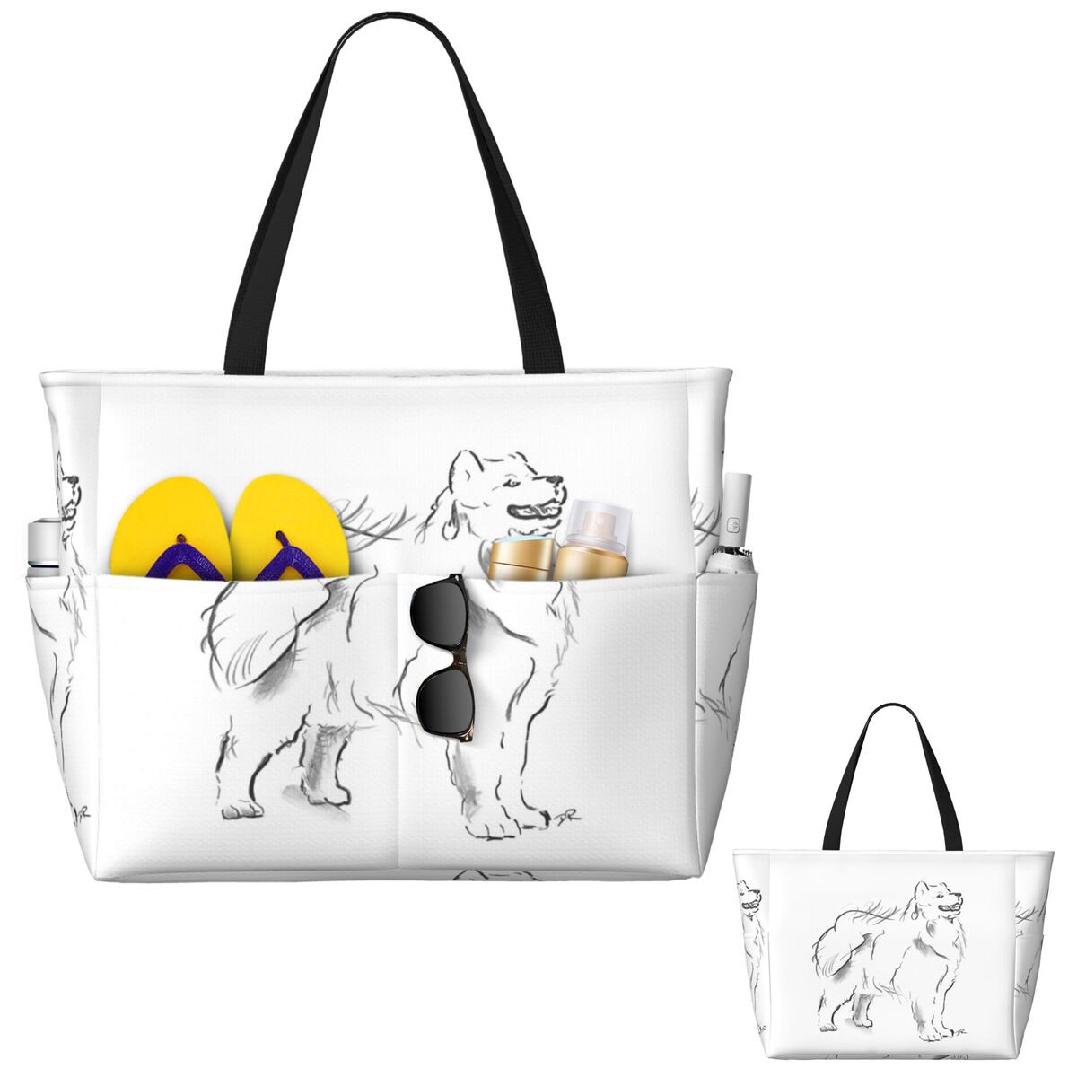 Tas Tote Pantai Gambar Samoyed - Yoga Fitness Drawing ulasan dan harga