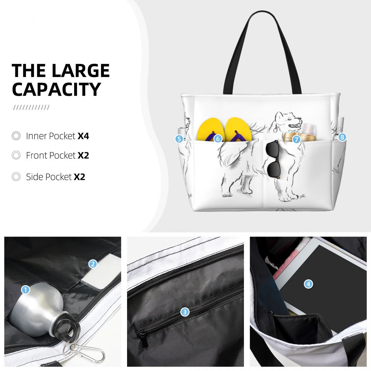 Tas Tote Pantai Gambar Samoyed - Yoga Fitness Drawing ulasan dan harga